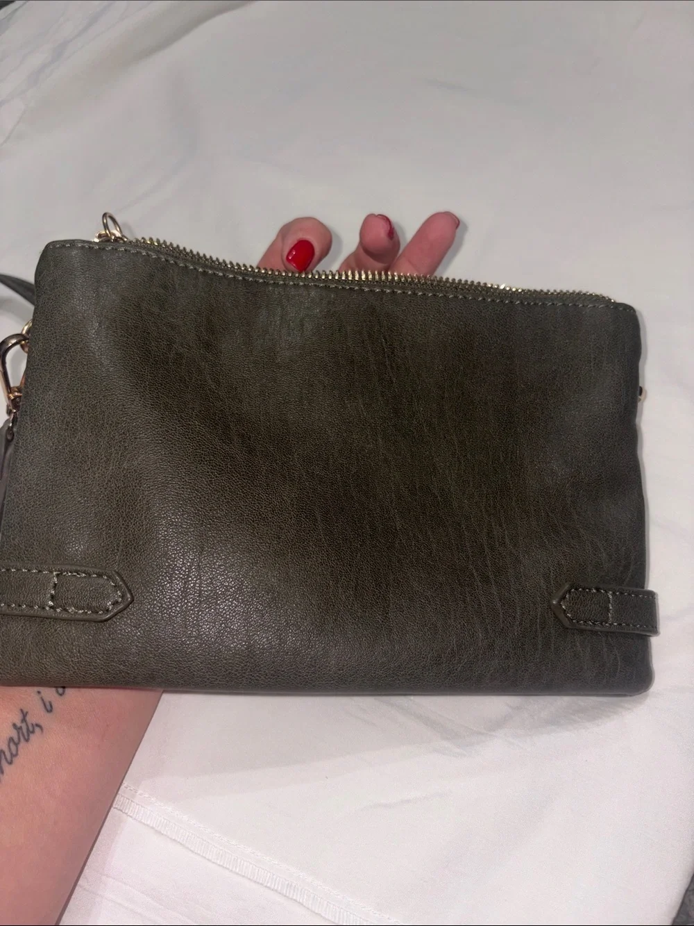 Antik Kraft Dark Green Crossbody with Front Zip and Stud Accents